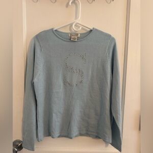 Y2K Light Blue Sequined “S” Long Sleeve Top